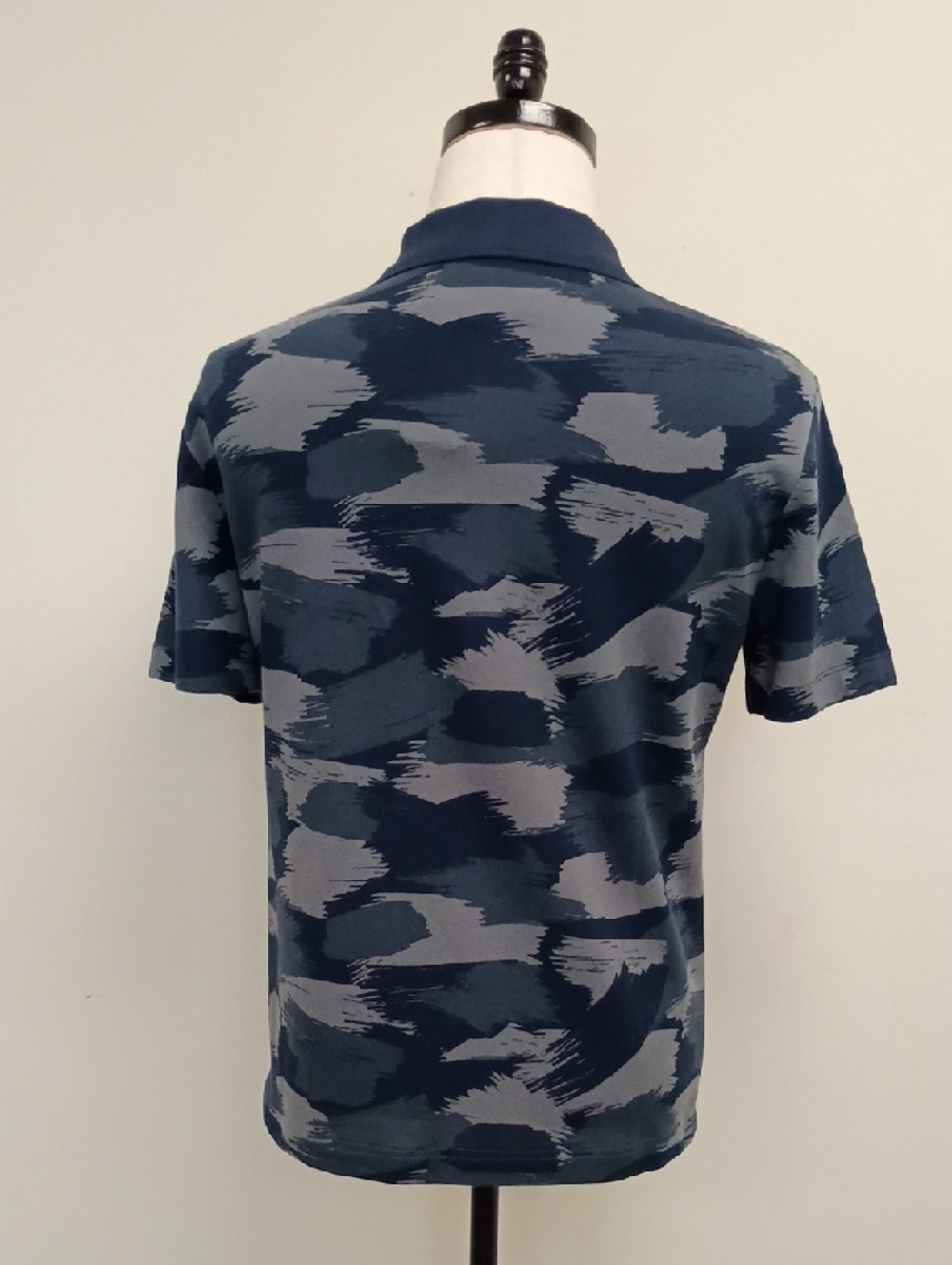 A|X Armani Exchange Camo Polo Shirt Navy Gray Logo Short Sleeve Size Small - Picture 3 of 10